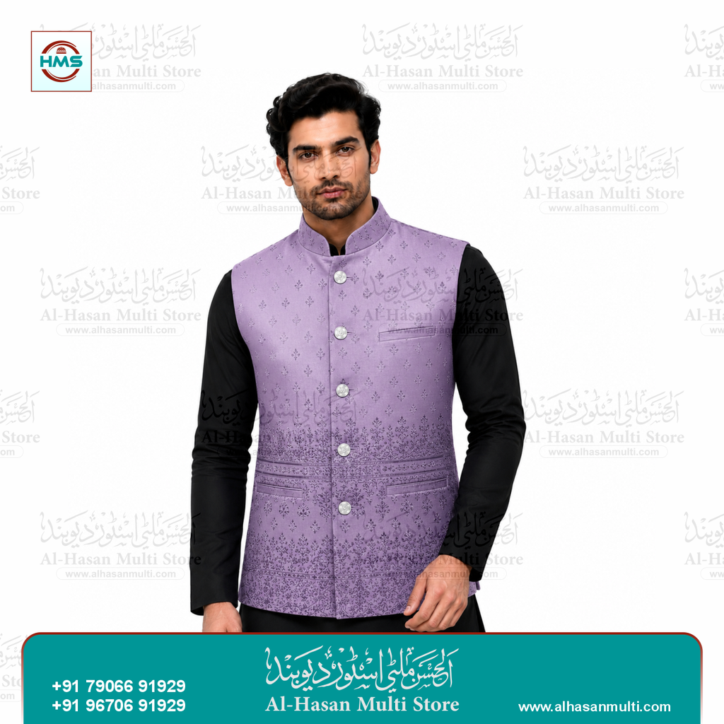 Lilac Mauve Dual Pattern Jacquard Sadri Waistcoat for Men