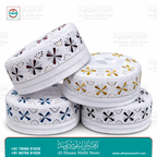 Omani Embroidered Flower Topi - White Sunnah Cap