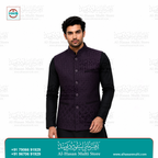 Royal Plum Floral Jacquard Sadri Waistcoat for Men