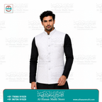 Pearl White Geometric Jacquard Sadri Waistcoat for Men