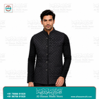 Noir Sequin Diamond Jacquard Sadri Waistcoat for Men