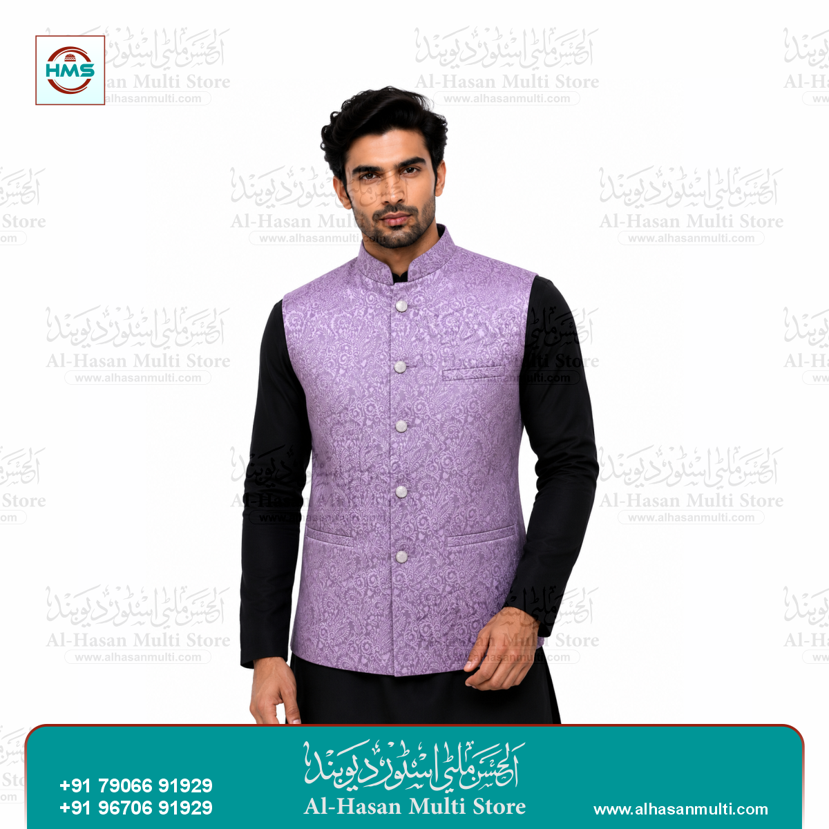 Lavender Mist Floral Jacquard Sadri Waistcoat for Men