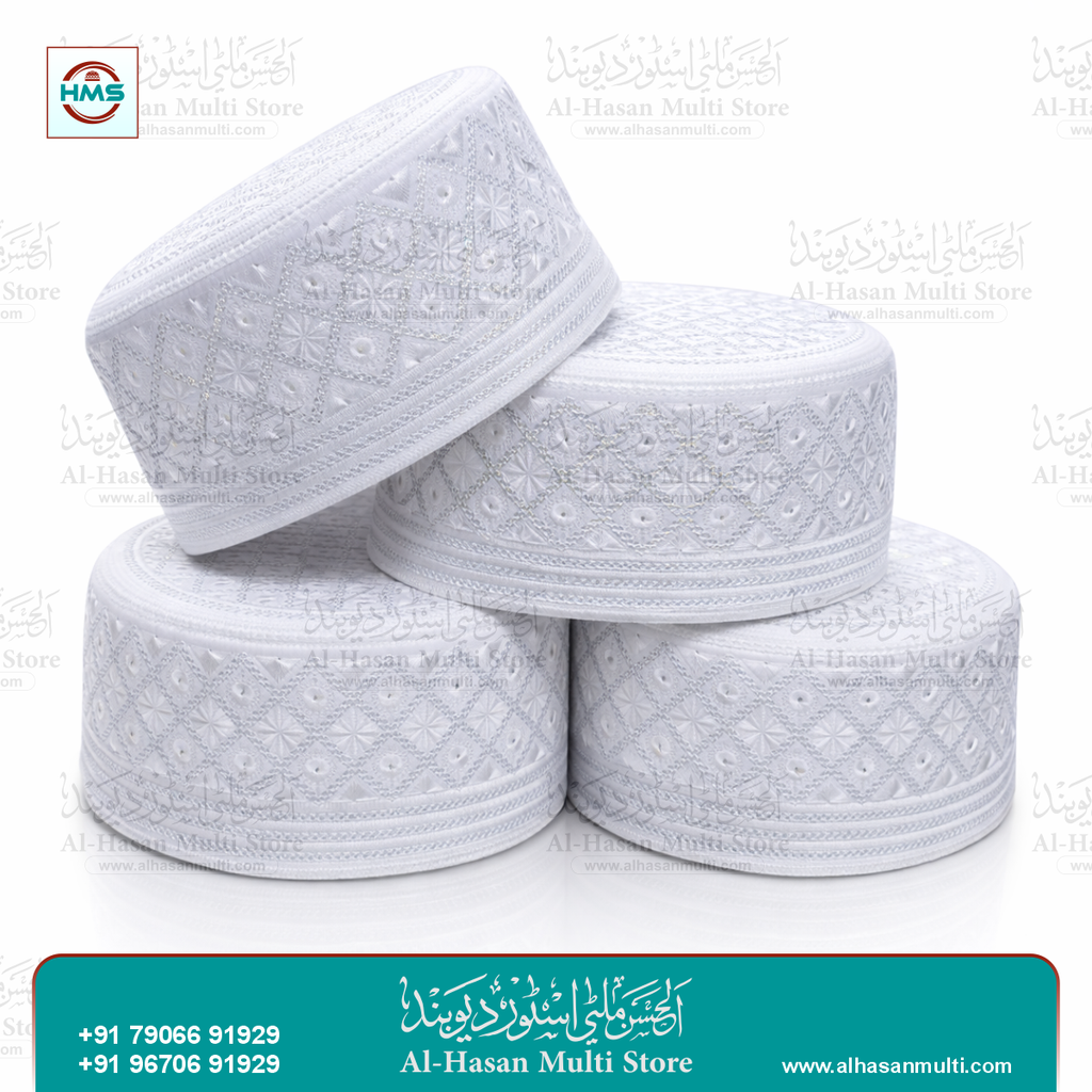 White Lattice Embroidered Muslim Topi