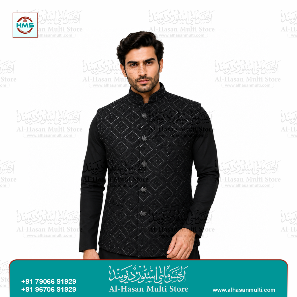 The Midnight Black Geometric Sequined Sadri