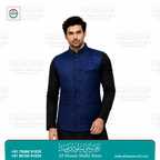 Royal Blue Diamond Jacquard Sadri Waistcoat for Men