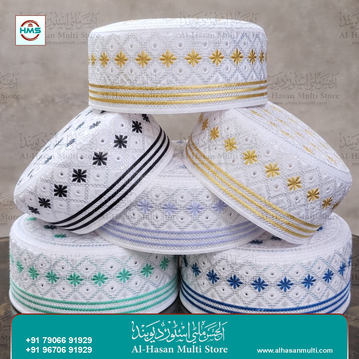 Diamond Floral Embroidered Muslim Topi