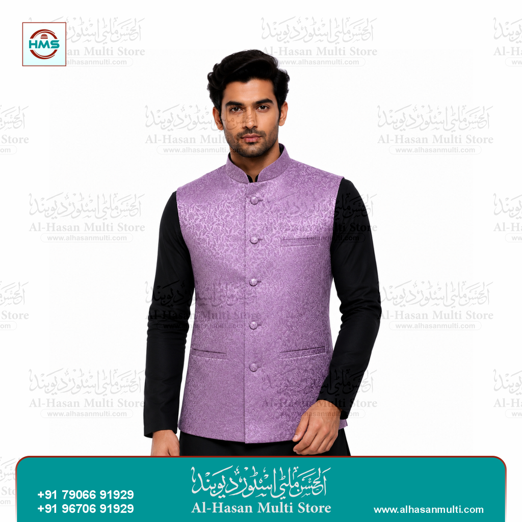 Dusty Lavender Floral Jacquard Sadri Waistcoat for Men