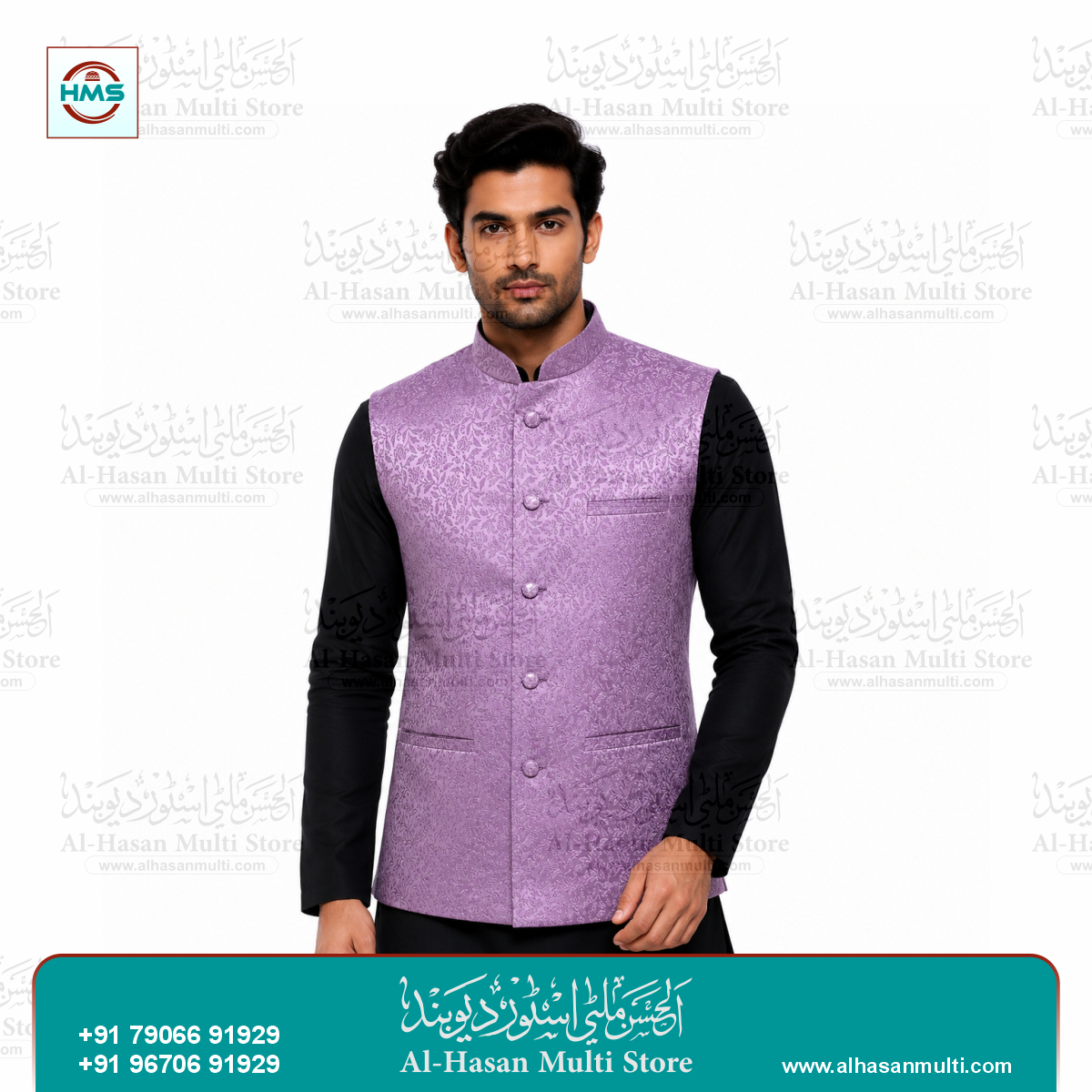 Dusty Lavender Floral Jacquard Sadri Waistcoat for Men