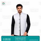 Pearl White Leaf Jacquard Sadri Waistcoat for Men