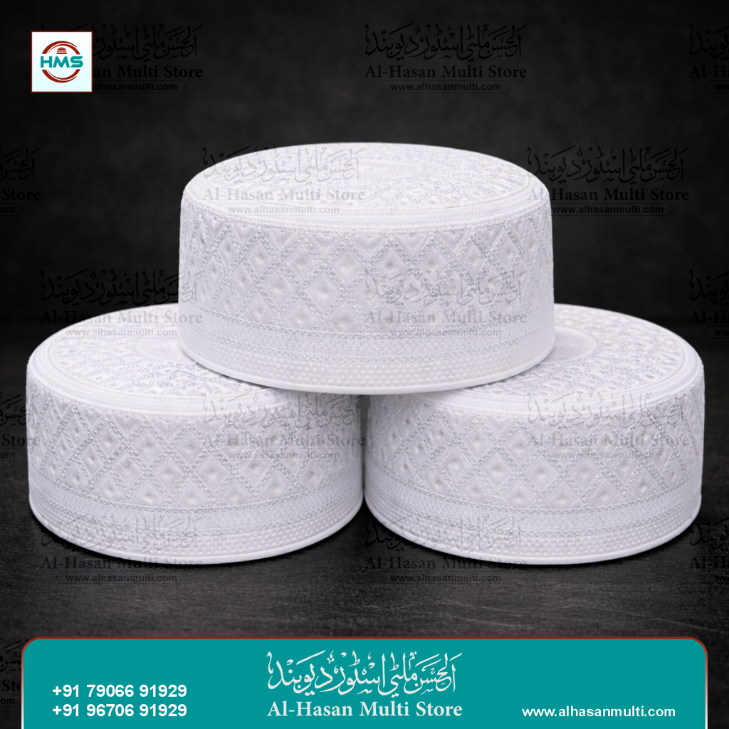 White Diamond Embroidered Prayer Topi