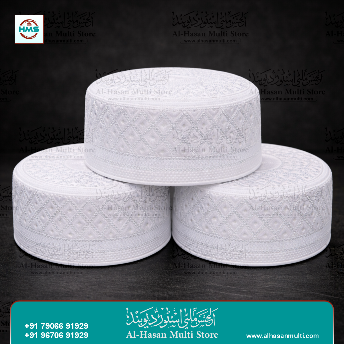 White Diamond Embroidered Prayer Topi