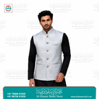 Royal Indigo Floral Jacquard Sadri Waistcoat for Men
