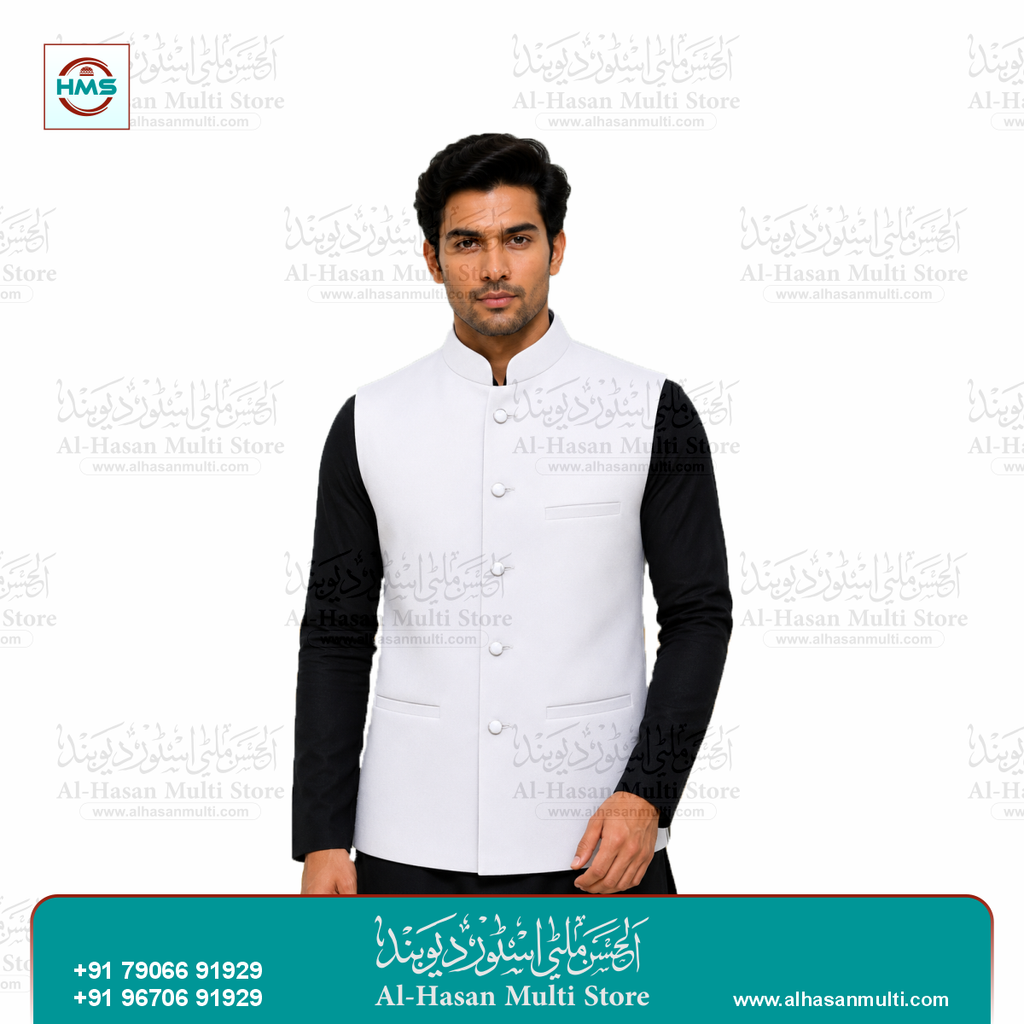 Pure White Premium Sadri Waistcoat for Men