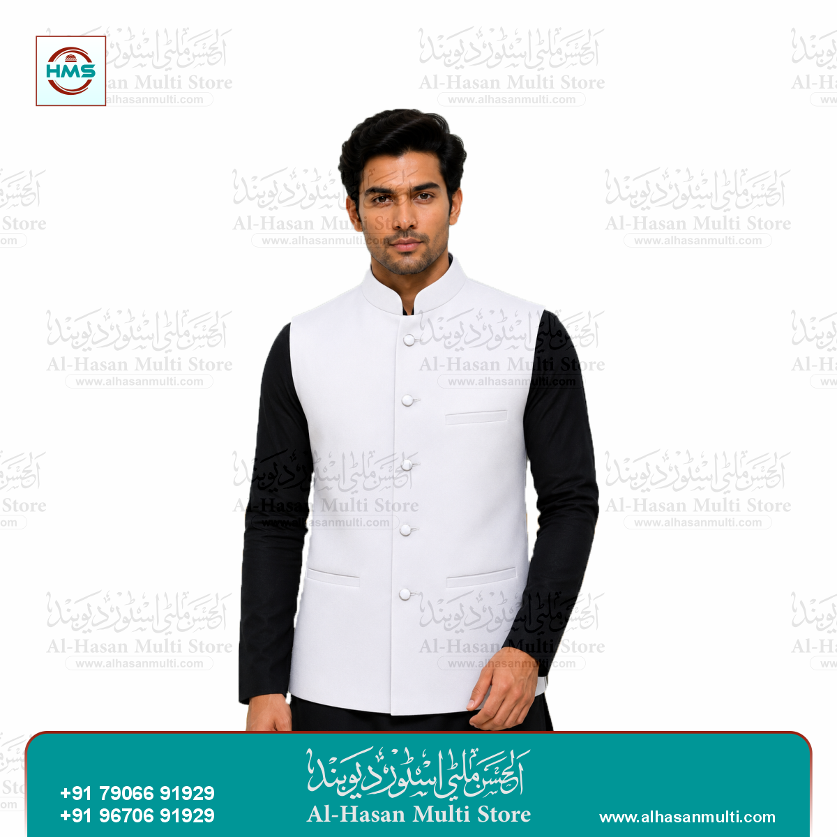 Pure White Premium Sadri Waistcoat for Men