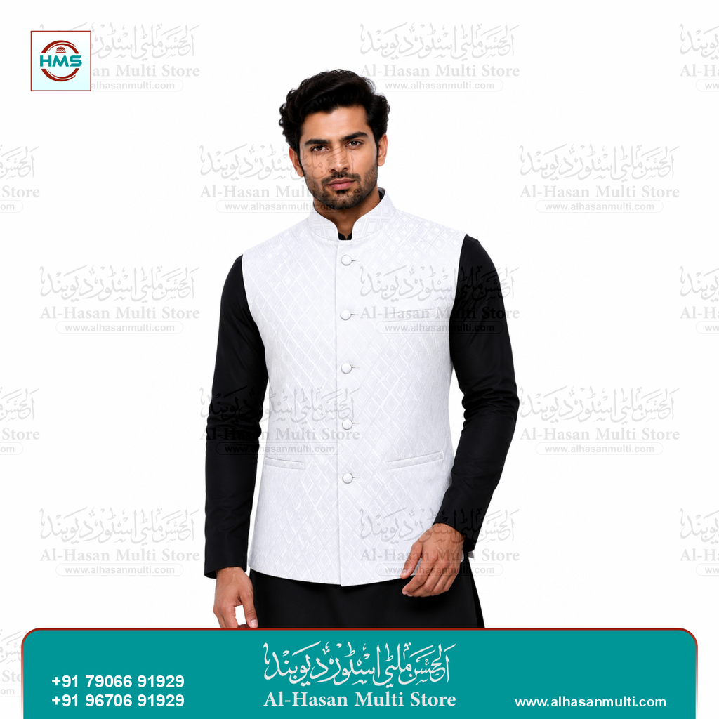 Ice Silver Diamond Jacquard Sadri Waistcoat for Men