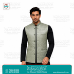 Sage Green Diamond Jacquard Sadri Waistcoat for Men