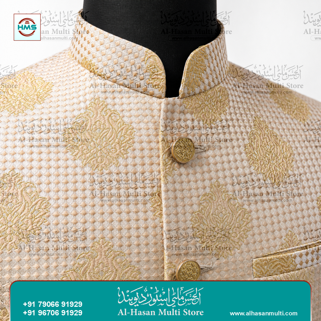 Imperial Gold Motif Jacquard Sadri Waistcoat for Men