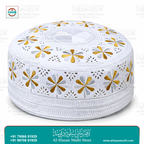 Omani Embroidered Flower Topi - White Sunnah Cap