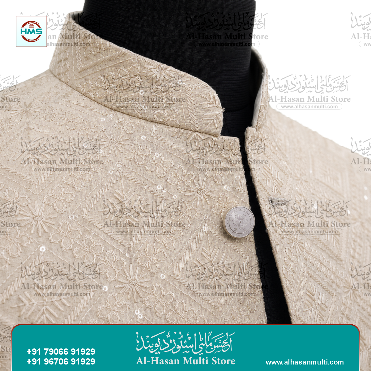 Champagne Gold Sequin Embroidered Sadri Waistcoat for Men