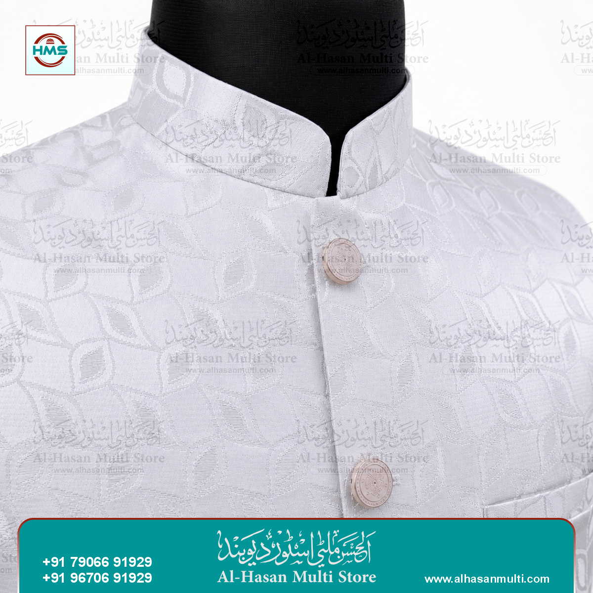 Silver Leaf Jacquard Sadri Waistcoat for Men