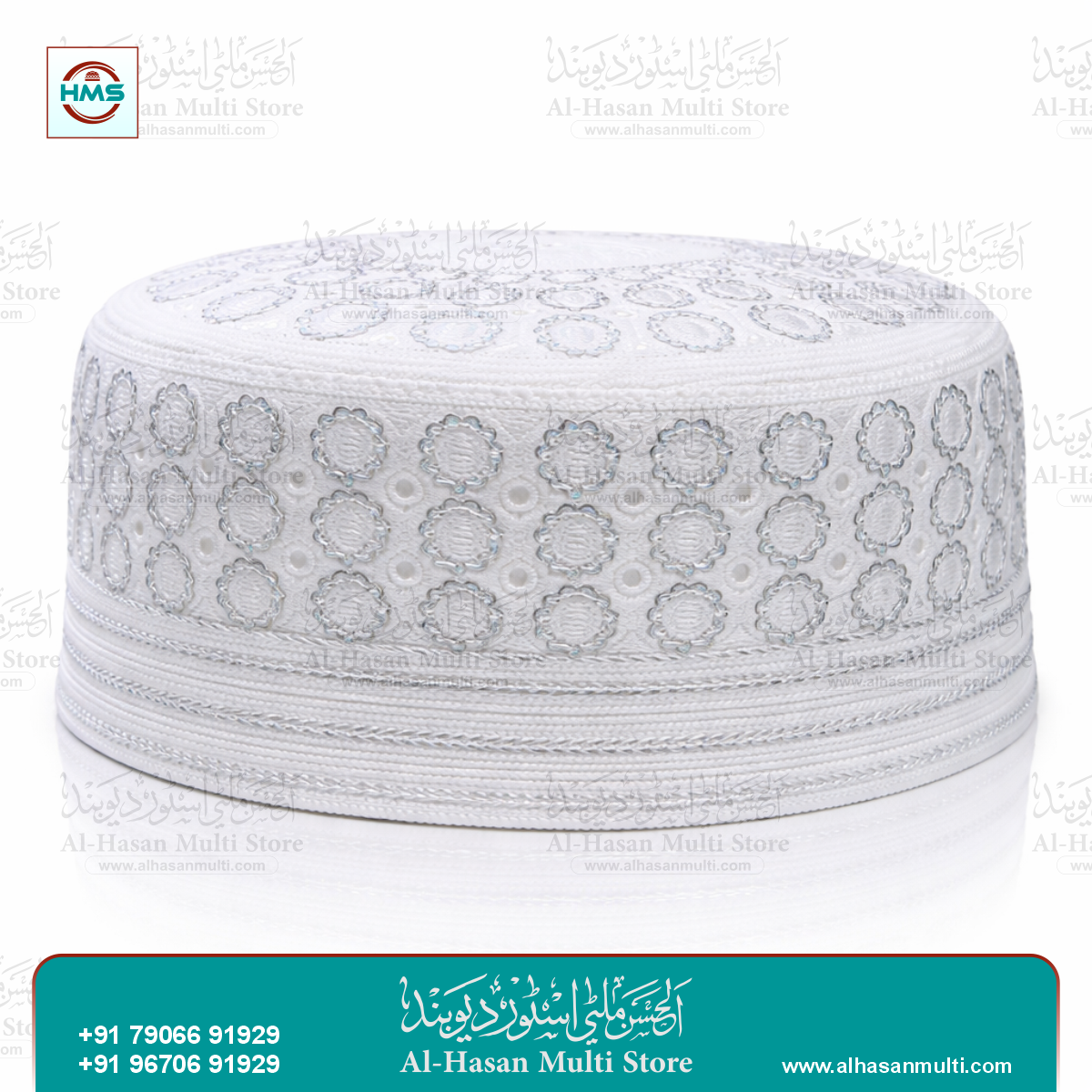 White Silver Embroidered Topi