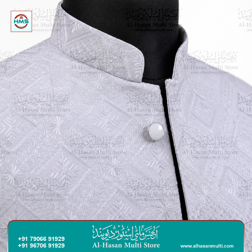 Arctic White Diamond Embroidered Sadri Waistcoat for Men