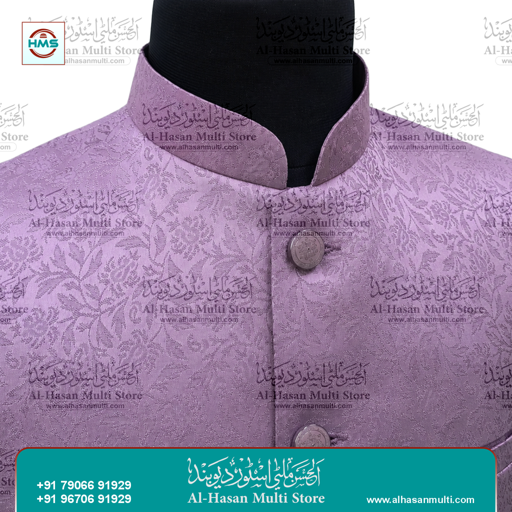 Dusty Lavender Floral Jacquard Sadri Waistcoat for Men