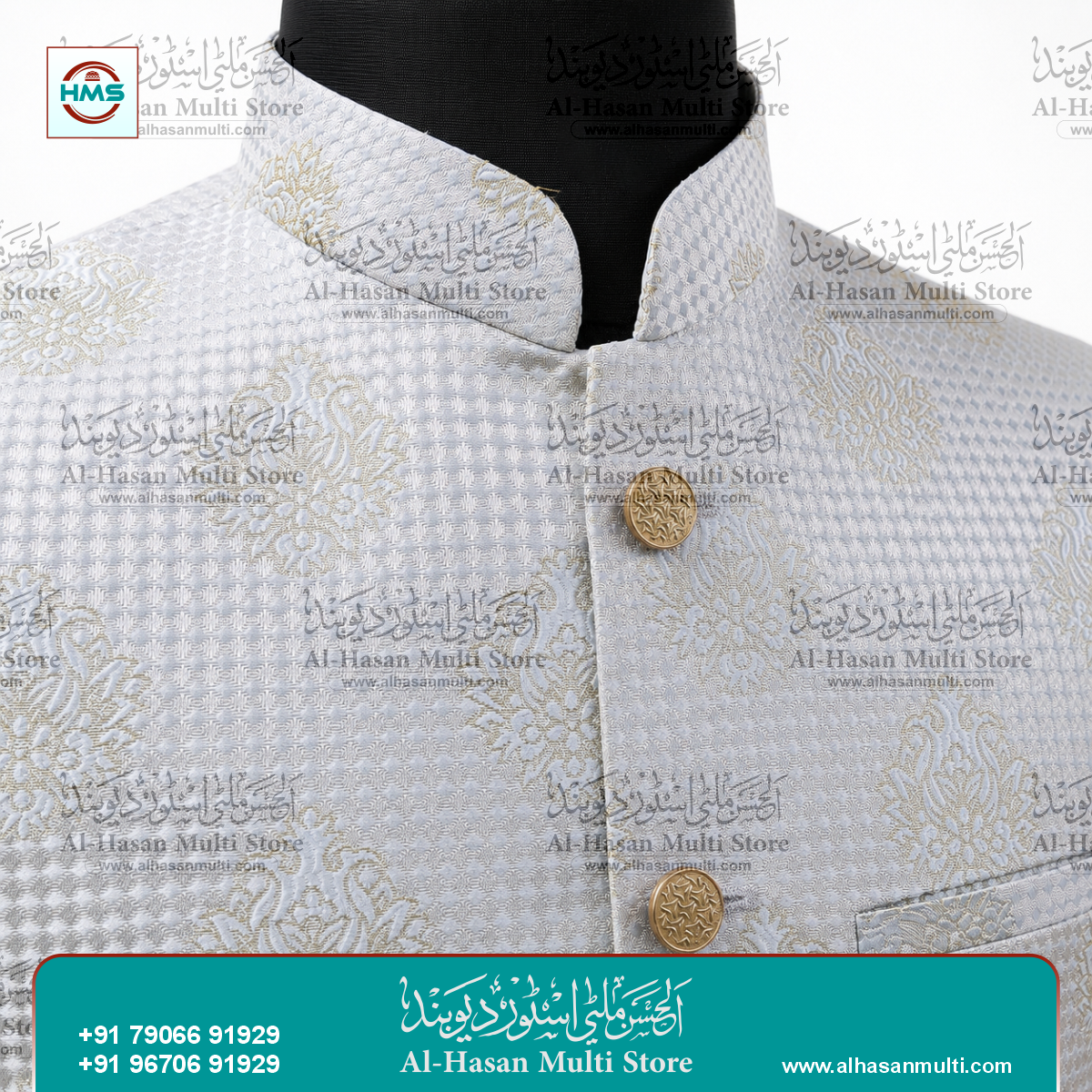 Royal Indigo Floral Jacquard Sadri Waistcoat for Men