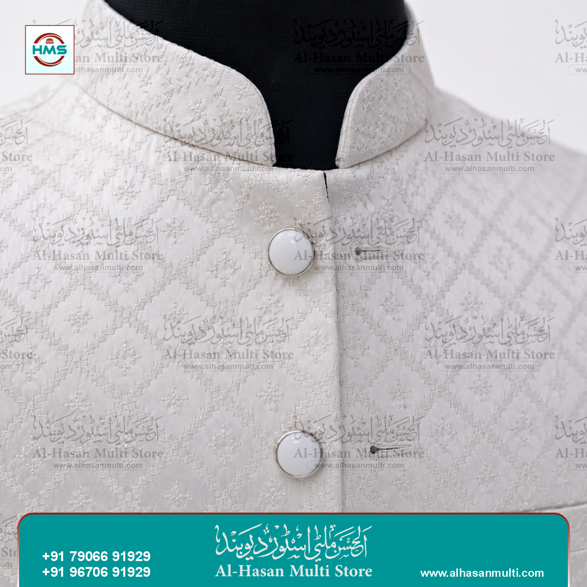 Frost White Sequin Embroidered Sadri Waistcoat for Men