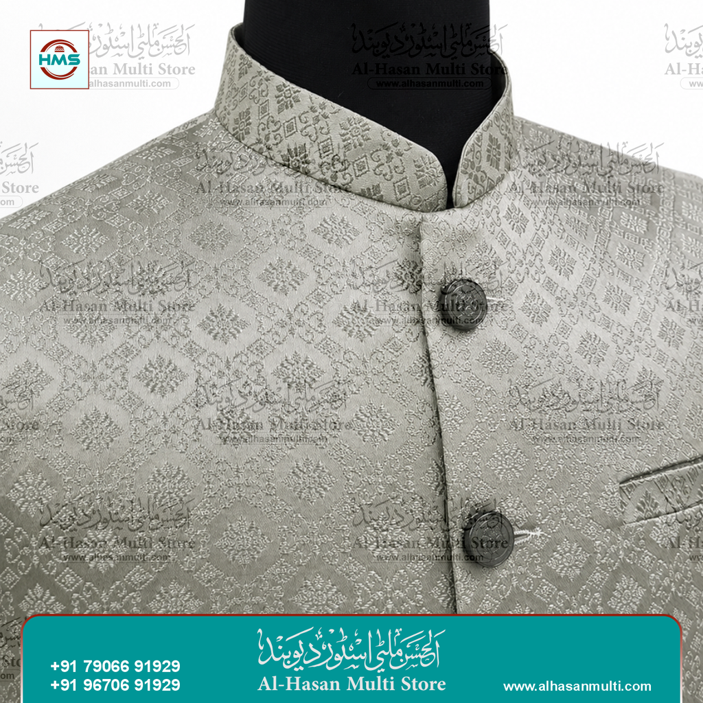 Sage Green Diamond Jacquard Sadri Waistcoat for Men