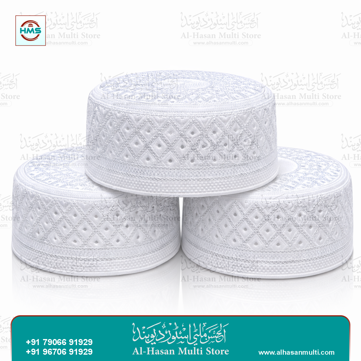 White Diamond Embroidered Prayer Topi