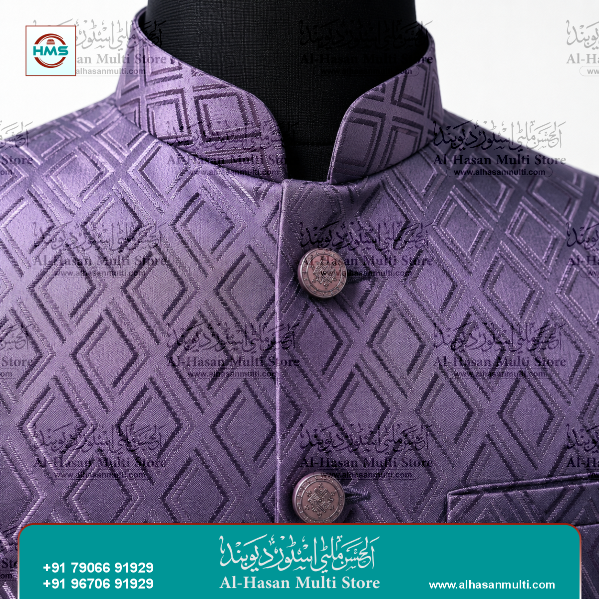 Mauve Diamond Jacquard Sadri Waistcoat for Men