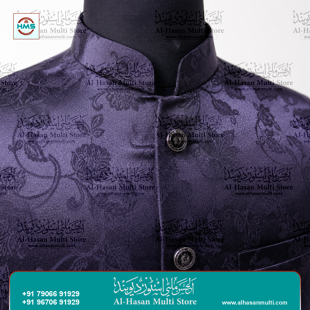 Onyx Black Diamond Jacquard Sadri Waistcoat for Men