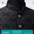 Midnight Black Geometric Jacquard Sadri Waistcoat for Men