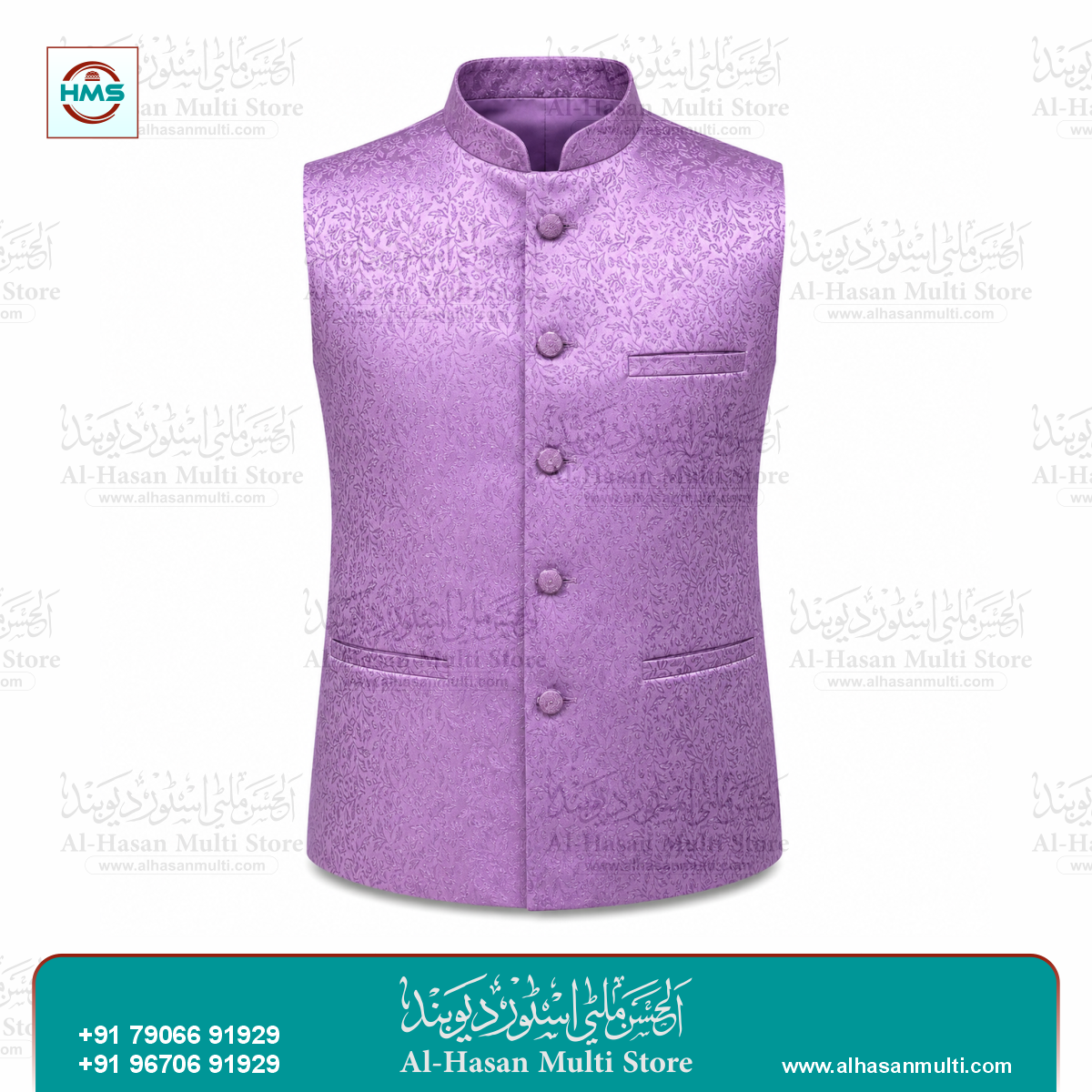 Dusty Lavender Floral Jacquard Sadri Waistcoat for Men