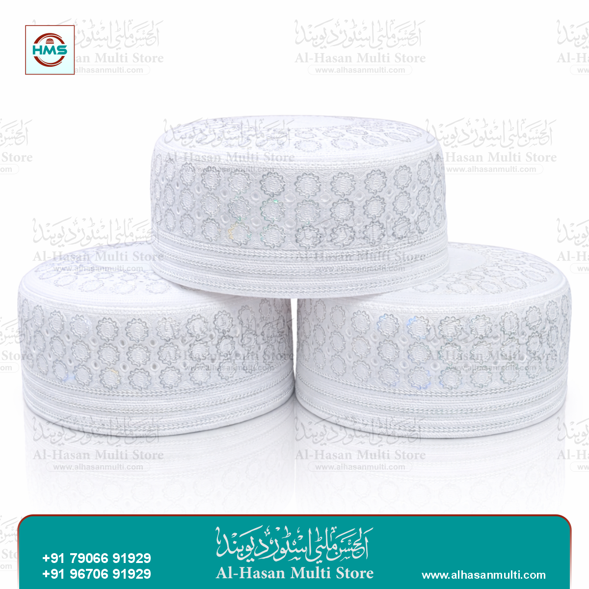 White Silver Embroidered Topi