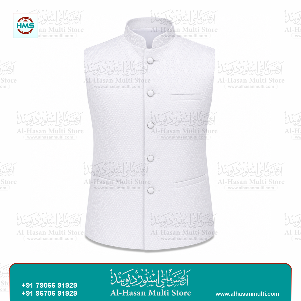 Ice Silver Diamond Jacquard Sadri Waistcoat for Men