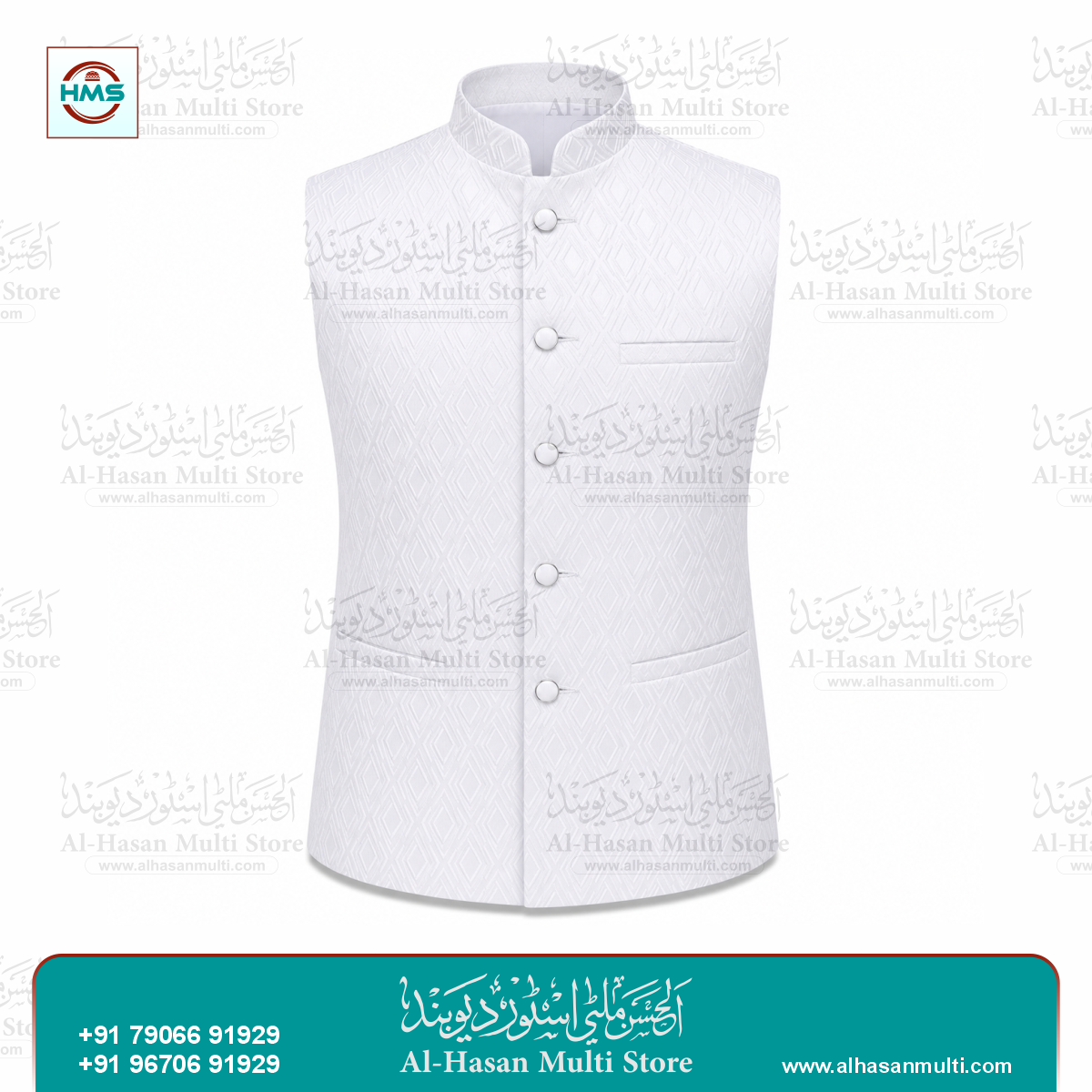 Ice Silver Diamond Jacquard Sadri Waistcoat for Men