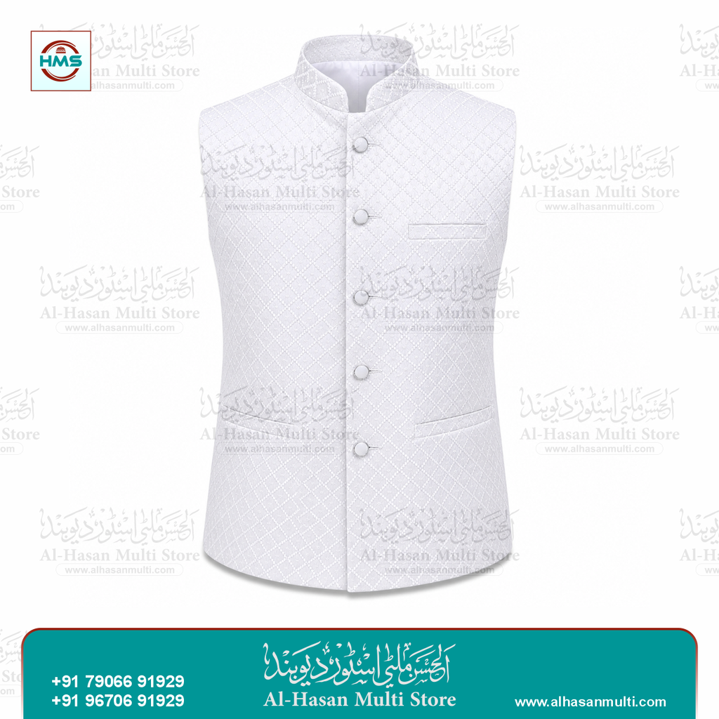 Frost White Sequin Embroidered Sadri Waistcoat for Men