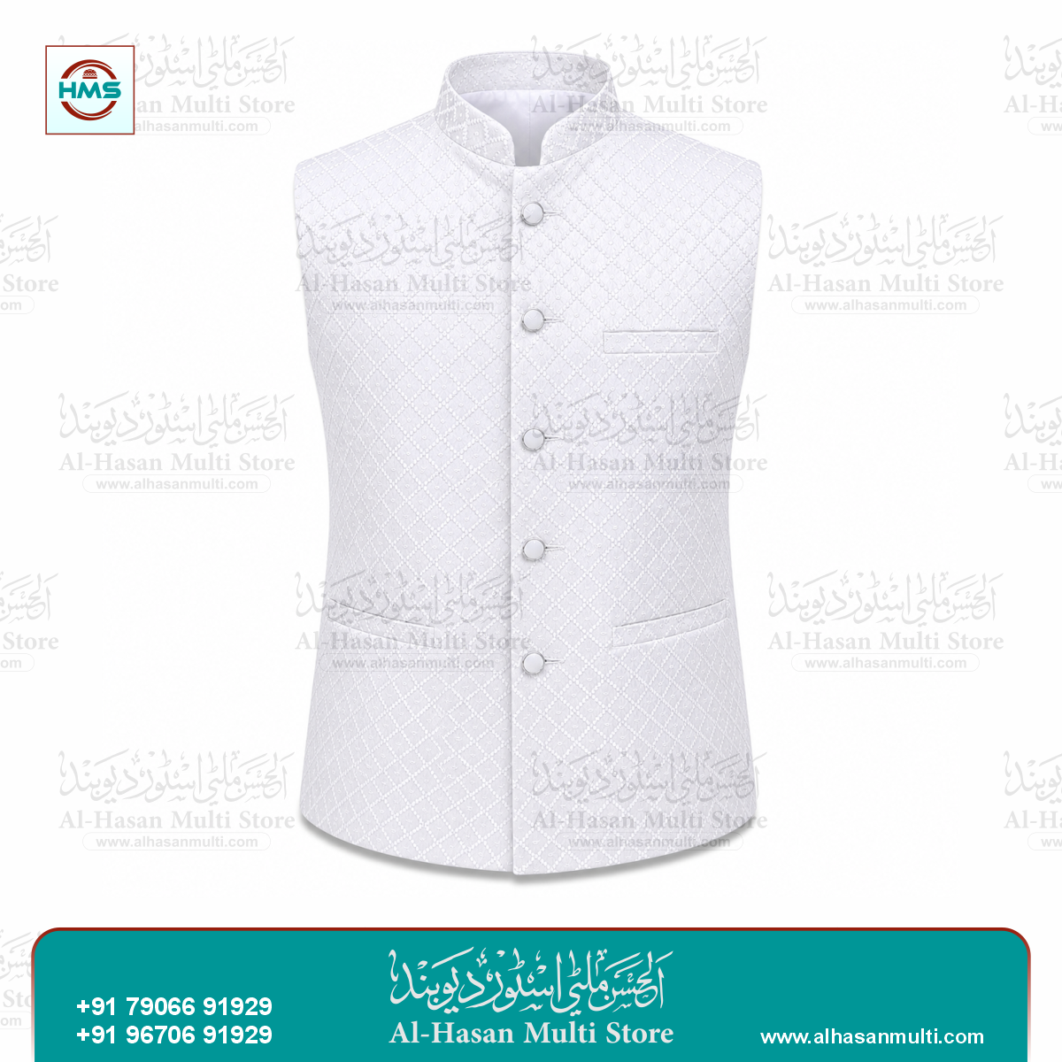 Frost White Sequin Embroidered Sadri Waistcoat for Men