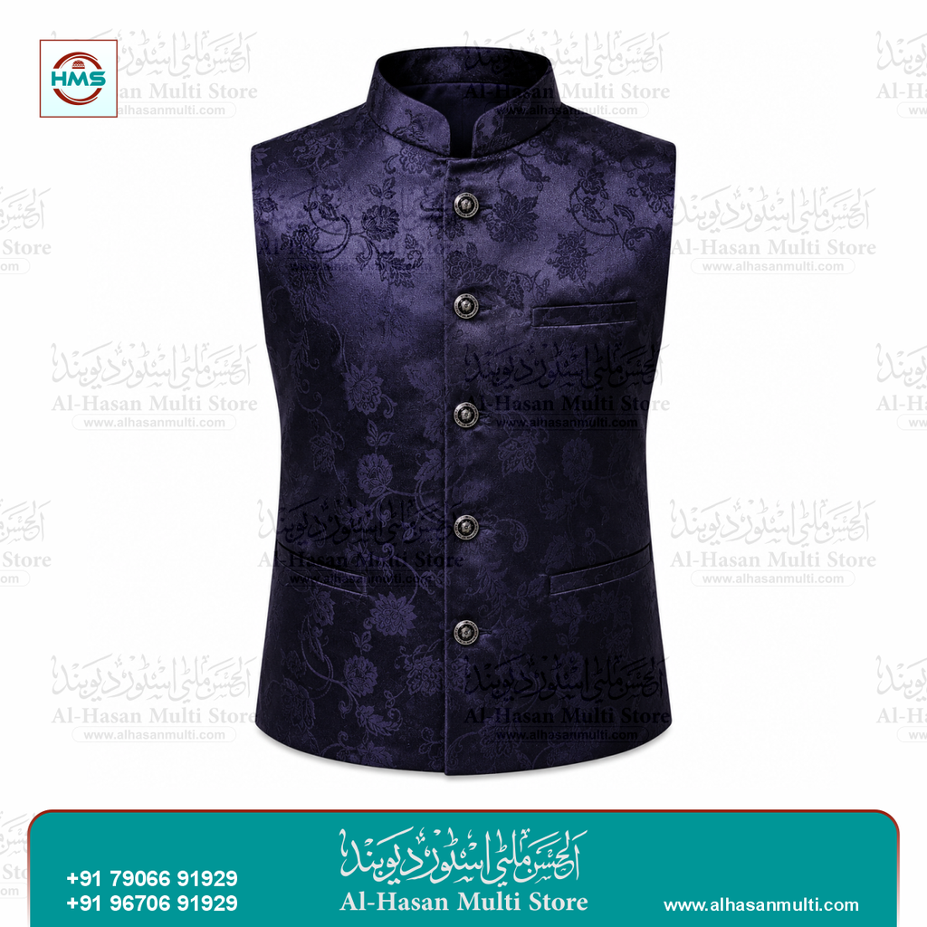 Onyx Black Diamond Jacquard Sadri Waistcoat for Men