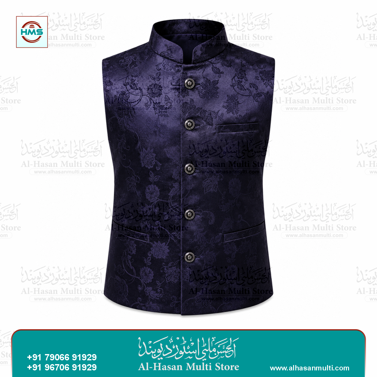 Onyx Black Diamond Jacquard Sadri Waistcoat for Men