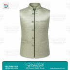 Sage Green Diamond Jacquard Sadri Waistcoat for Men