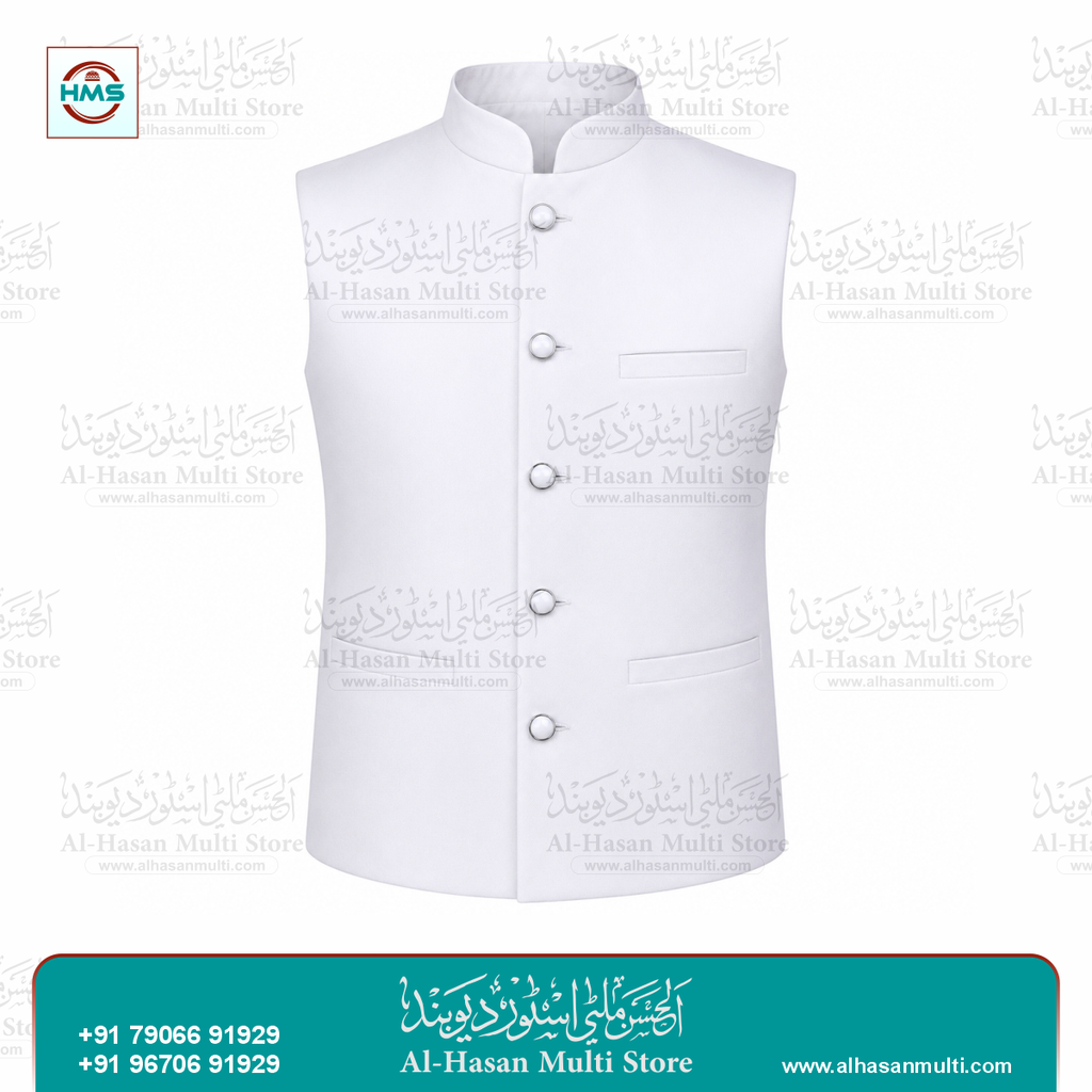 Pure White Premium Sadri Waistcoat for Men