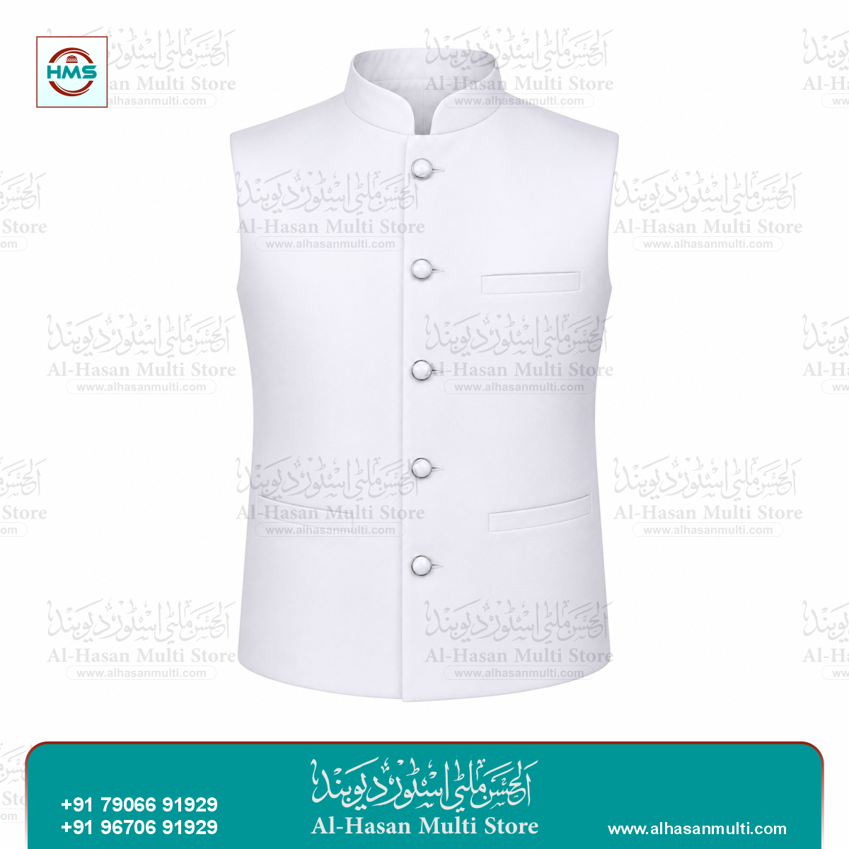 Pure White Premium Sadri Waistcoat for Men