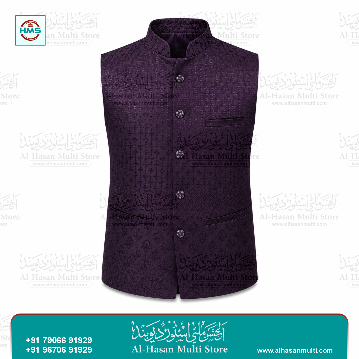 Royal Plum Floral Jacquard Sadri Waistcoat for Men