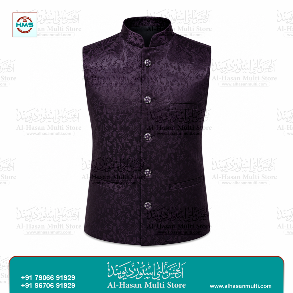 Deep Purple Paisley Embossed Sadri Vest - Premium Jacquard