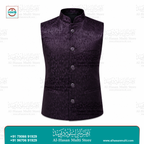 Deep Purple Paisley Embossed Sadri Vest - Premium Jacquard