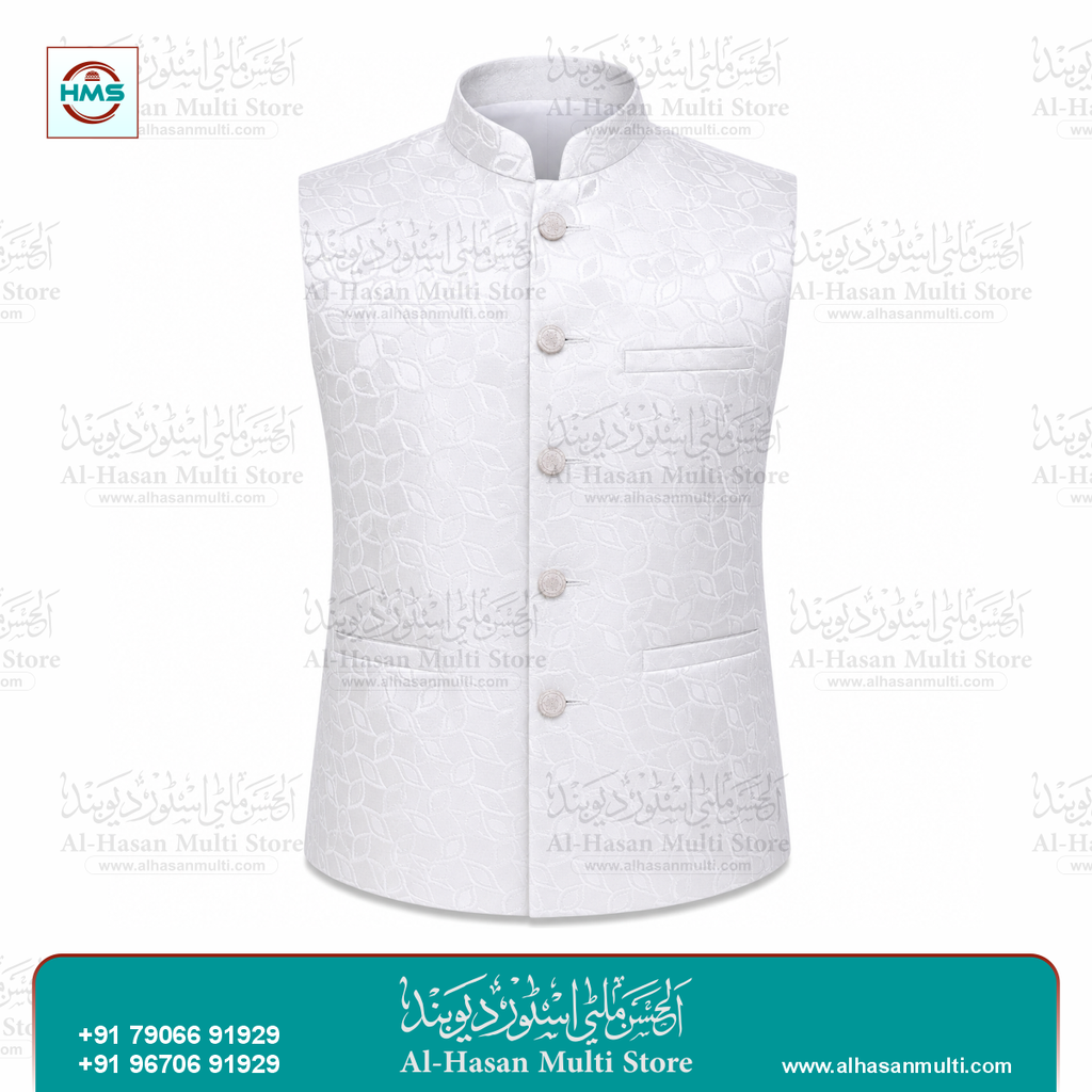 Silver Leaf Jacquard Sadri Waistcoat for Men