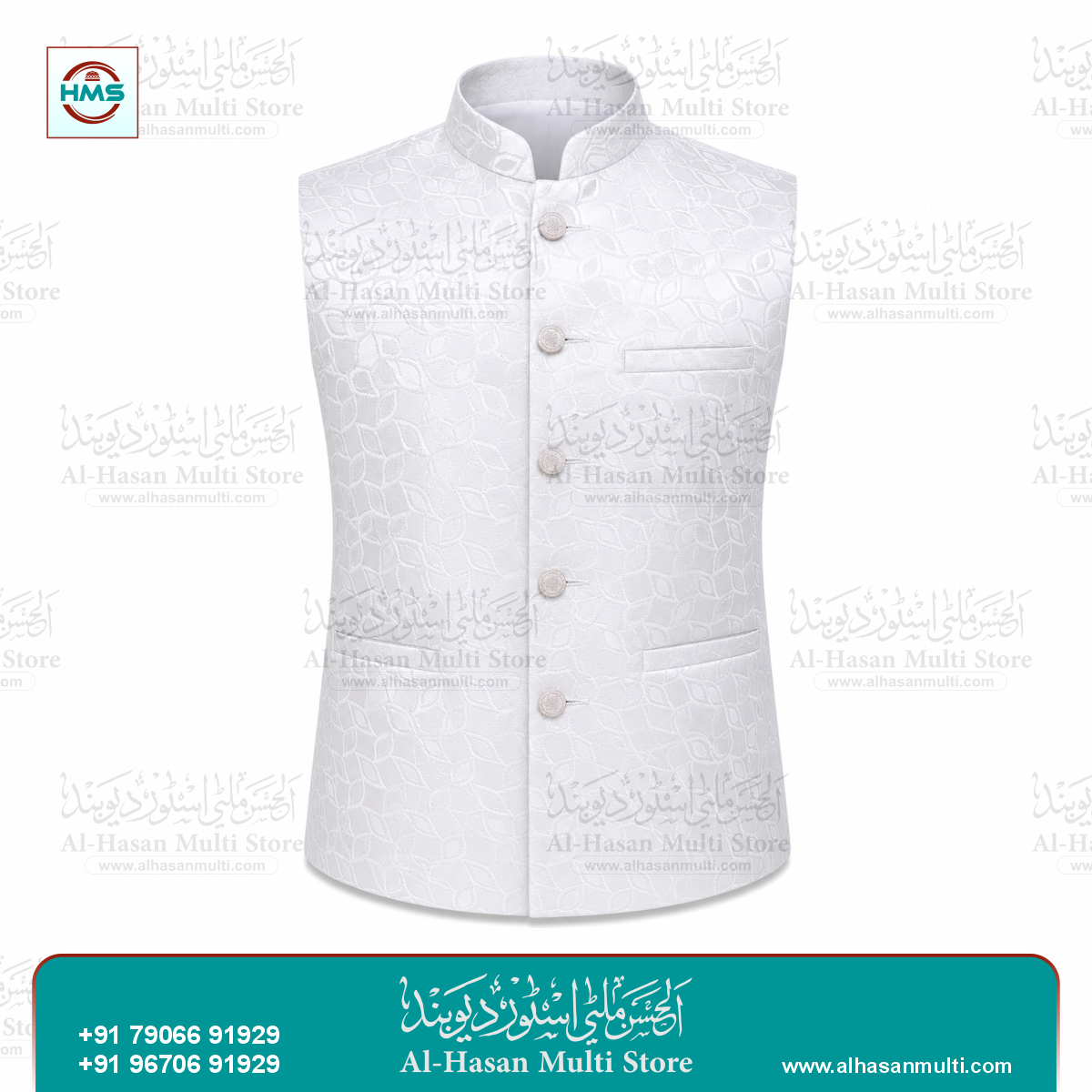 Silver Leaf Jacquard Sadri Waistcoat for Men